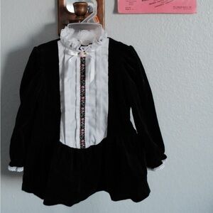 Black Velvet Dress with White Lace Collar